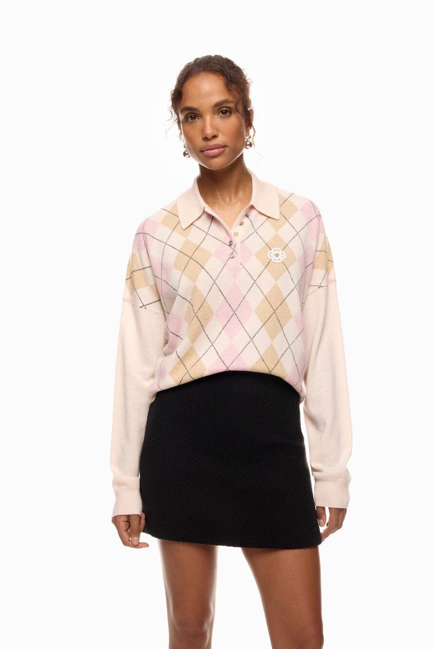 Maje - Beige & Pink Argyle Sweater - Size 2
